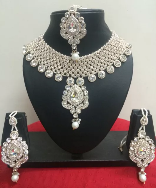 Indian Bollywood Rose Gold Plated Fashion Bridal Costume Jewellery Necklace Set