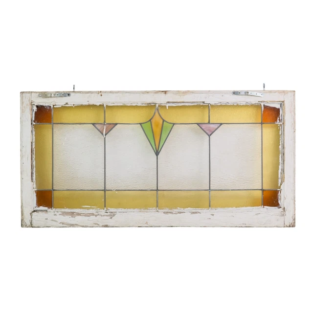 Reclaimed Stained Glass Art Deco Pine Frame Window