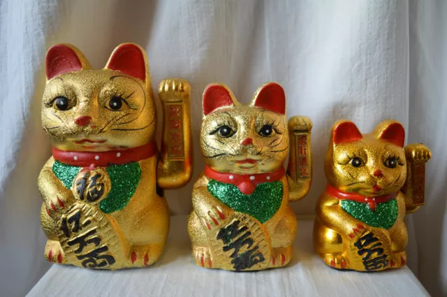 Ceramic Chinese Waving Hand Lucky Money Cat feng shui wealth fortune arm neko UK