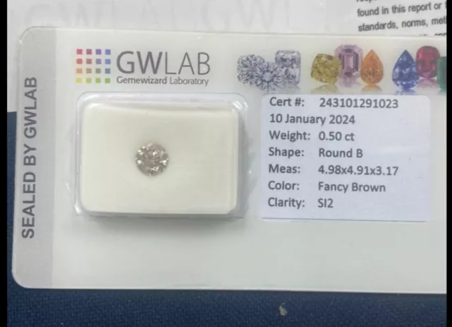 DIAMOND Loose - 0.50 Ct - Round - SI2 - Fancy Brown