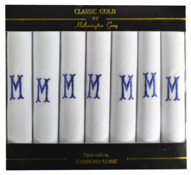 Mens 4-7 Pack White Cotton Handkerchiefs Personalised Initial Letter Monogrammed