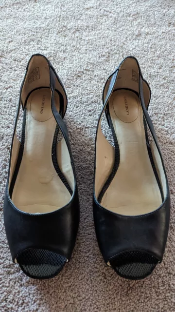 Lands End Shoes Womens 10 Peep Toe Cut Out Ballet 451261 Black Faux Leather