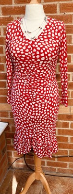Ladies Kaleidoscope 12 Red White Polka Dot Dress Stretchy Excellent L3