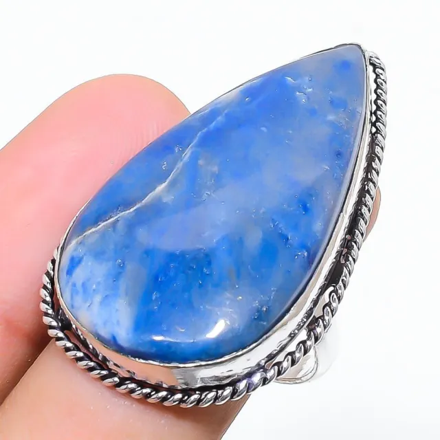 Sodalite Gemstone Handmade 925 Sterling Silver Jewelry Ring Size 8.5 Easter