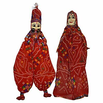 Handcrafted Rajasthani Wood Folk Puppet Pair for Home Décor, Cultural Program