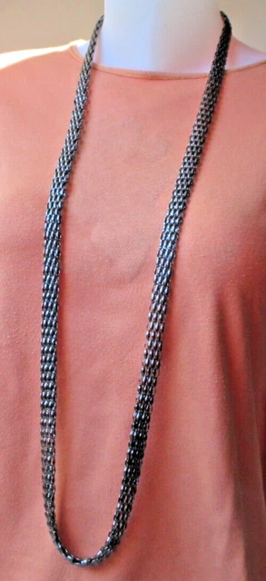 Grand Collier Bijou Vintage 3 Rangs De Chaînes - Couleur Argent - Occasion