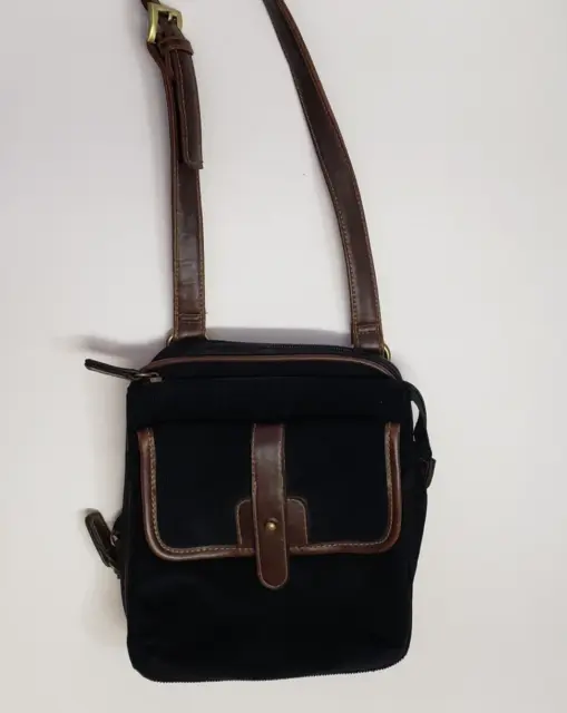 Women's Corduroy Flap Crossbody Organizer Bag Purse Black / Brown trim