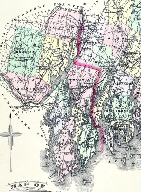 1900 Stuart Map Maine Lincoln & Sagadahoc County Bath Waldoboro Boothbay Beaches 3
