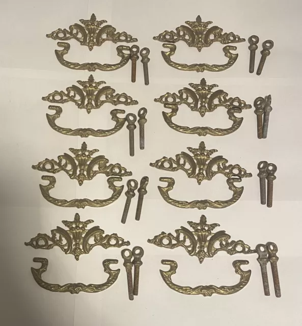 Set of 8, Vintage Ornate Metal Drawer Handles with Pulls