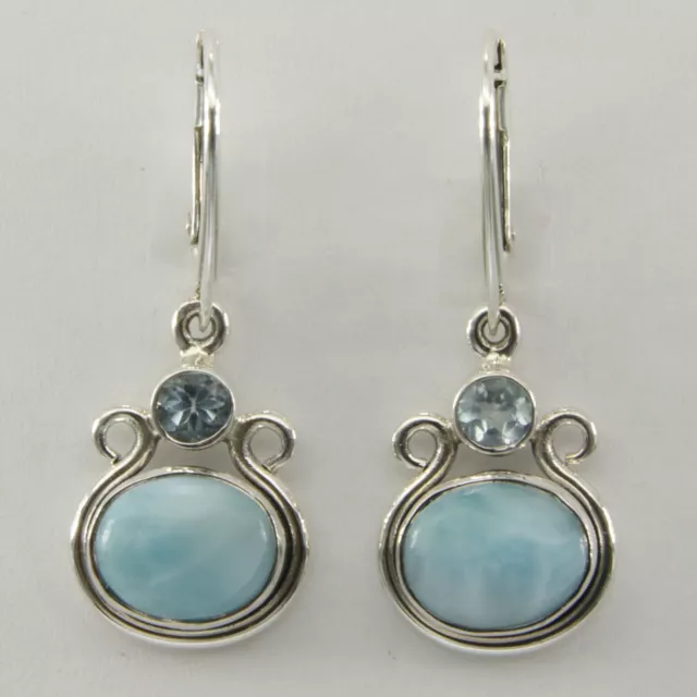 Blue Oval LARIMAR Topaz Dangle  Drop Earrings 925 STERLING SILVER Leverback 6e