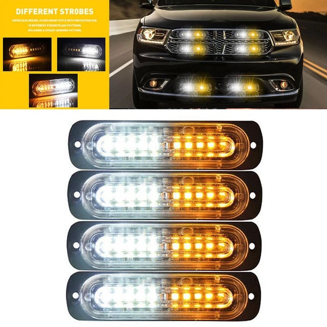 4* LED Emergency Truck Car Warning Flash Light Strobe Bar Amber/White Waterproof