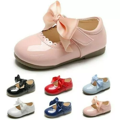 Spanish Bow Shoes Baby Girls Mary Jane Shiny Wedding Party Patent Flat Shoes A
