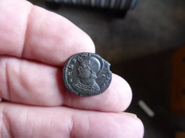 metal detecting find roman bronze coin.