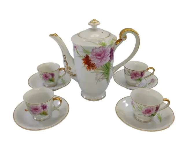 Floral Teapot Set Tea Cups Occupied Japan 10 Piece Hand Painted READ!!!