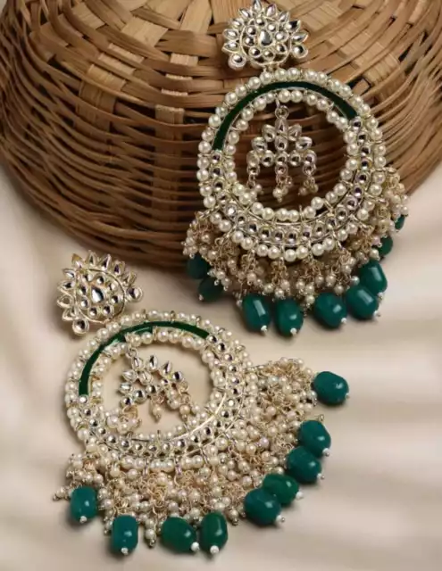 Traditional Bollywood Gold Plated Heavy Indian Designer Chandbali Earrings Set