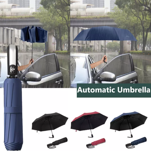 Automatic Black Umbrella Anti-UV Sun/Rain Windproof 3 Folding Compact Umbrella