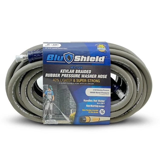 BluShield Aramid Braided 3/8" Rubber Pressure Washer Hose, 100 Ft. 4100 PSI