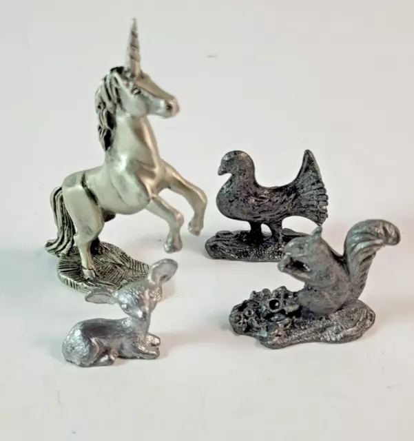 Vintage Lot of 4 Pewter Miniature Figurines 1980s C.A.T. Unicorn Fawn Bird