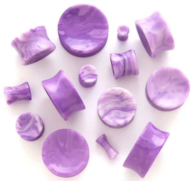 1 Pair Organic Stone Concave Saddle Plugs Ear Gauge Purple Violet Agate You Pick