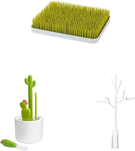 Lawn Countertop Baby Bottle Drying Rack & Cacti Bottle Cleaning Brush Set & Twig