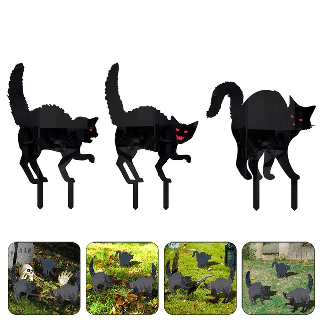 3 piezas Halloween Jardín Susto Acrílico Gato Estacas Acrílico Artes Decoración Jardín Yarda Ar