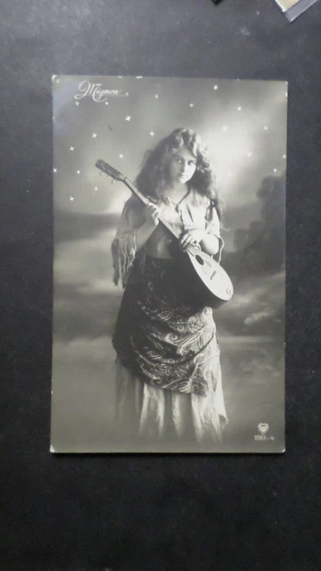 FANTASY MANDOLIN PLAYING GIRL POSTCARD Traveled CPA VF OLD POSTCARD