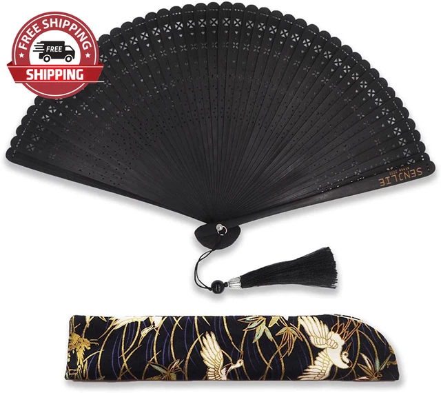 SENJLIE - Folding Hand Fan Chinese/Japanese Vintage Design Oriental Wall Decor F
