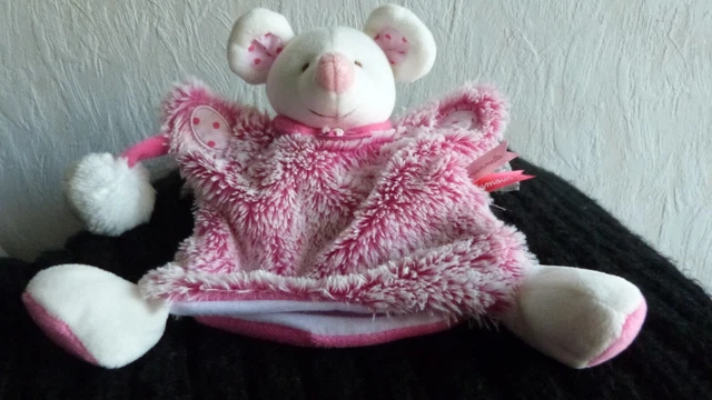 Marionnette souris Lovely DOUDOU ET COMPAGNIE rose blanc chiné