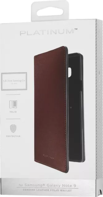 NEW Platinum Genuine Leather Folio Wallet Case for Samsung Galaxy Note 9 Brown
