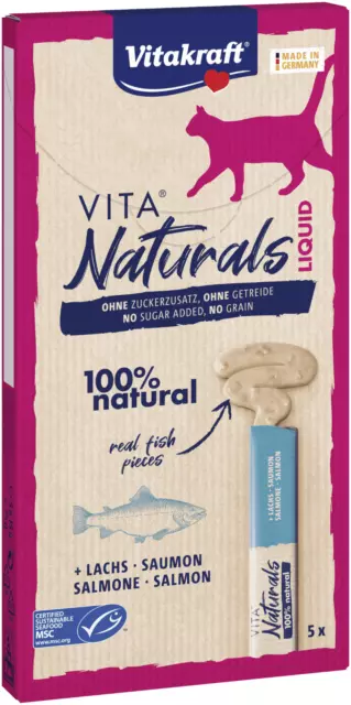 11 x VITAKRAFT CAT NATURALS SNACK LIQUIDO SALMONE 5 x 15g snack per gatti 825g