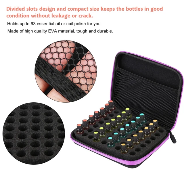 Purple 63 Slots Portable Aromatherapy Essential Oil Storage Bag Case Box LM YA