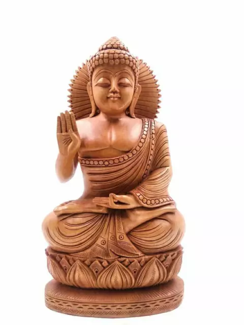 10" Meditating Monk Buddha Wooden Hand Carved Idol Sculpture for Home Decor
