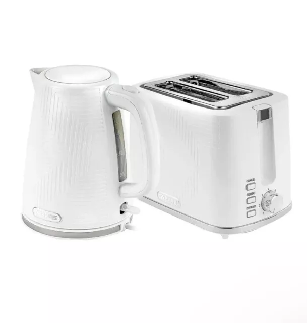 Premium White Kettle Cordless Jug Kettle 900W 2 Slice Bread Toaster Combo Set