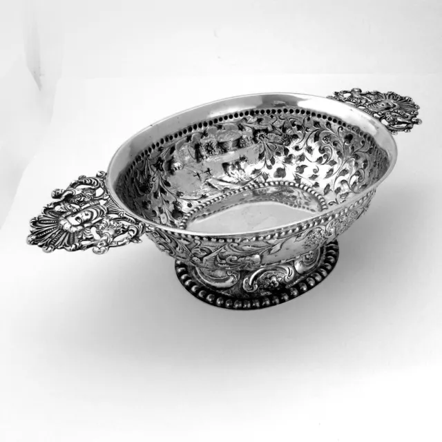 Ornate Scenic Brandy Bowl Cast Handles Dutch 833 Silver 1890s