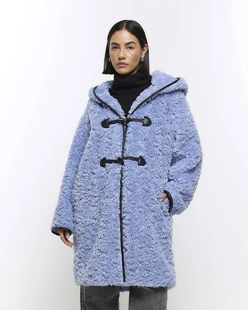 RIVER ISLAND WOMENS Blue Faux fur Coat Size M 48.25 PicClick UK