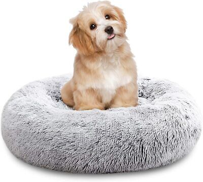 Donut Plush Pet Dog Cat Bed Fluffy Warm Calming Bed Sleeping Kennel Nest 24in