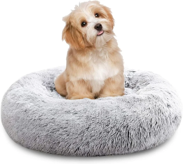 Donut Plush Pet Dog Cat Bed Fluffy Warm Calming Bed Sleeping Kennel Nest 24in