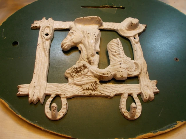 Rustic Cast Iron Horse Head Hanger Coat Hat Key Rack Western Tack Double Hook