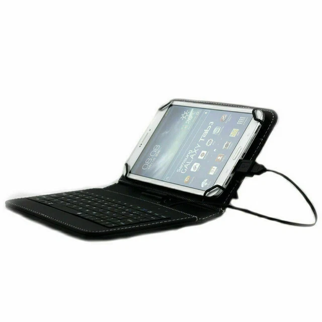 Black Litchi Leather Tablet Cover Case with USB Keyboard For Amazon Fire HD 7.0"