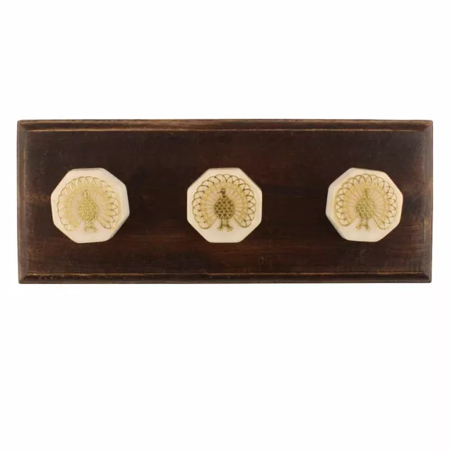 Handmade 1 Pc Vintage Jacket Hanger Wall Mount Wooden Wall Hooks Peacock Octagon
