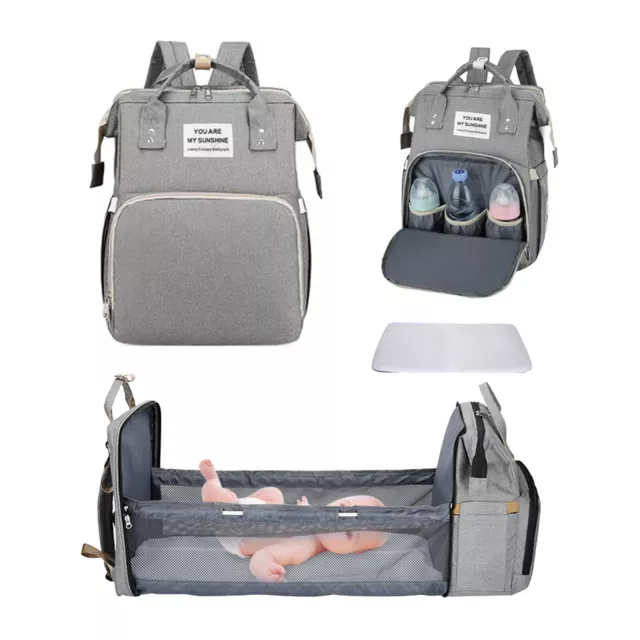 Waterproof 3in1 Diaper Bag Mommy Backpack with Bassinet Crib Pad Foldbale Travel