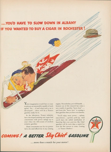 1944 Texaco Gasoline Sky Chief Slow Albany Rochester Cigar Vintage Print Ad L19