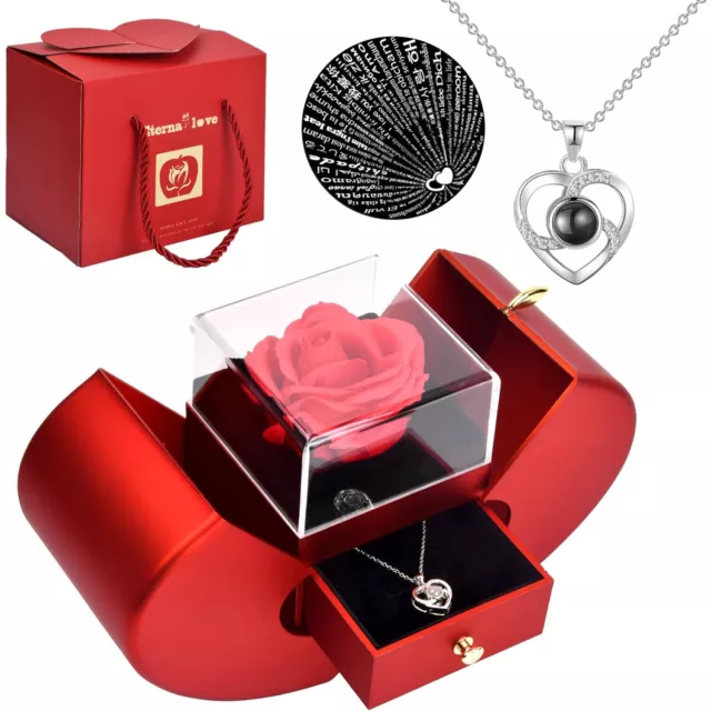 Ewige Rose Geschenkbox für Frauen, Konservierte Rose Geschenk Box mit Halskette