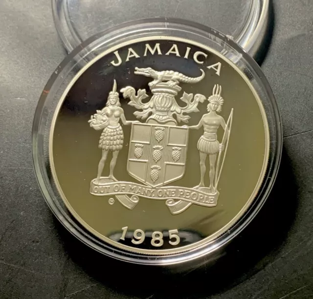 Jamaica 1985 $25 / Humpback Whale / Km119 / 136 Gr .925 Silver Proof Beauty! 2