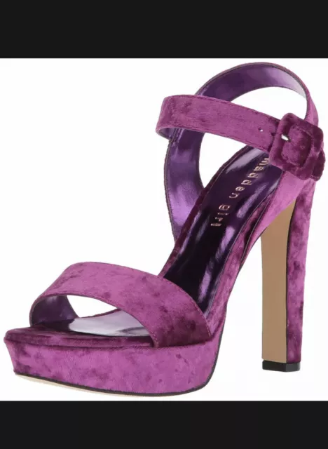 Madden Girl Rolloo Purple Velvet Open Toe Ankle Strap Platform Heels 8.5