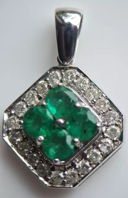 Emerald & Diamond Pendant - 9ct White Gold - Superb