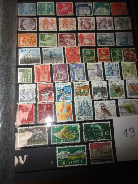 (Lot 13)  50 verschiedene Briefmarken Schweiz, gestempelt