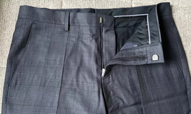 $225 NWT Hugo Boss Mens Genesis Blue Plaid Tapered Fit Wool Dress Pants 30R 3