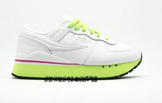 New Womens Fila Original Running Primavera White Neon Green Chunky Sneakers