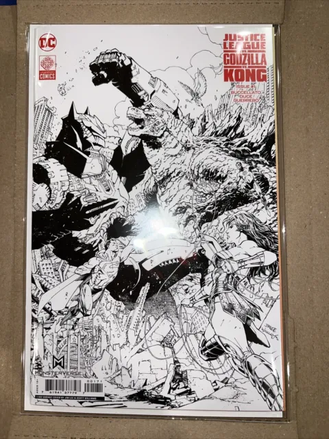 🔥 JUSTICE LEAGUE vs GODZILLA vs KONG #1 1:100 JIM LEE B&W B/W VARIANT COVER 🔥